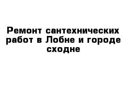 Ремонт сантехнических работ в Лобне и городе сходне